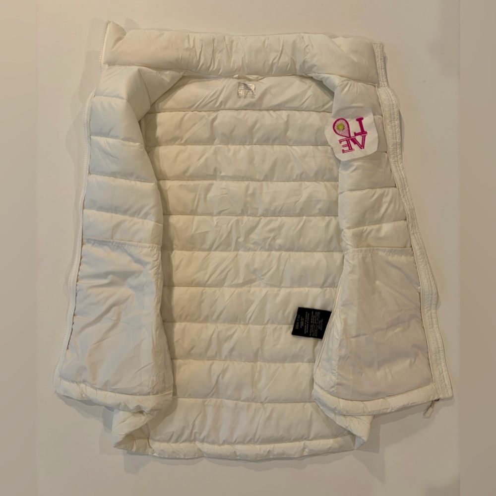 32 Degrees Tennis Custom LOVE White Sleeveless Puffer Vest Large Zipped Pockets - Picture 9 of 14